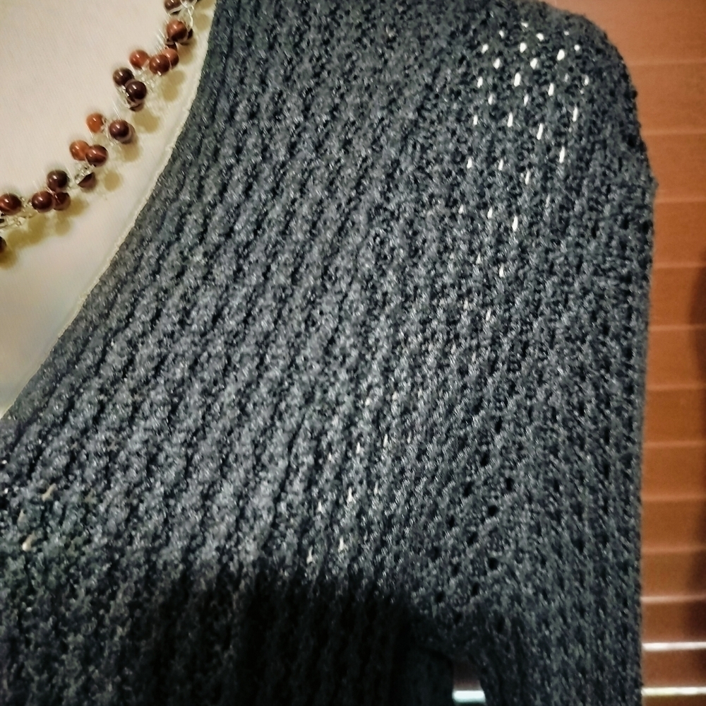 2718) Belldini Black Crocheted Open Front Long Cardigan Size Small - Picture 7 of 10
